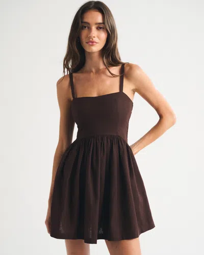 Abercrombie & Fitch Linen-blend Sweetheart Seamed Mini Skort In Burgundy
