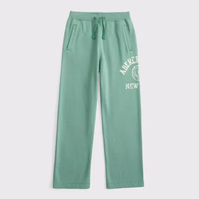 Abercrombie & Fitch Kids' Logo Baggy Open-hem Sweatpants In Green