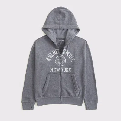 Abercrombie & Fitch Kids' Logo Full-zip Hoodie In Gray