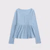 Abercrombie & Fitch Long-sleeve Babydoll Button-through Tee In Blue