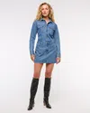 Abercrombie & Fitch Long-sleeve Denim Shirt Dress In Blue