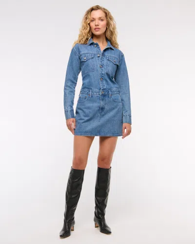 Abercrombie & Fitch Long-sleeve Denim Shirt Dress In Blue