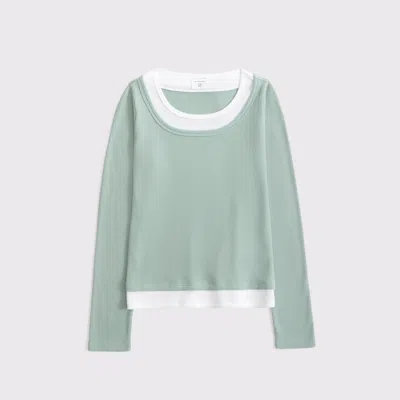 Abercrombie & Fitch Kids' Long-sleeve Double-layered Knit Tee In Green