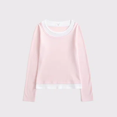 Abercrombie & Fitch Kids' Long-sleeve Double-layered Knit Tee In Pink