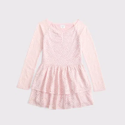 Abercrombie & Fitch Kids' Long-sleeve Lace Tiered Mini Dress In Pink