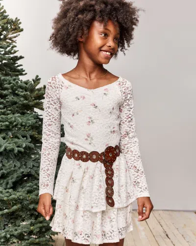 Abercrombie & Fitch Kids' Long-sleeve Lace Tiered Mini Dress In White