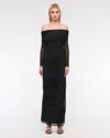 Abercrombie & Fitch Long-sleeve Mesh Asymmetrical Draped Maxi Dress In Black