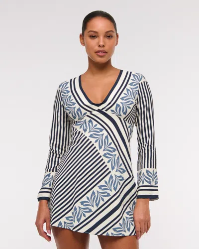 Abercrombie & Fitch Long-sleeve Twist Mini Dress In Blue