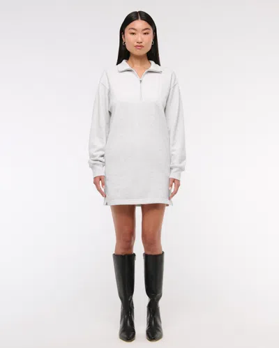 Abercrombie & Fitch Long-sleeve Zip-up Fleece Mini Dress In White