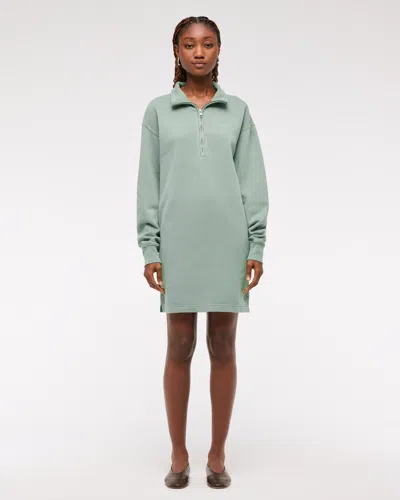 Abercrombie & Fitch Long-sleeve Zip-up Fleece Mini Dress In Green