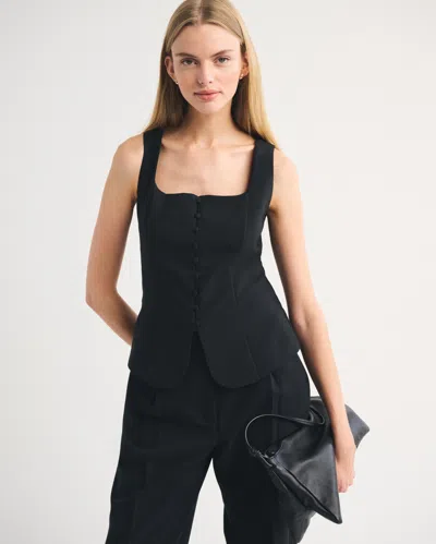 Abercrombie & Fitch Long-length Button-through Vest In Black