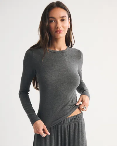 Abercrombie & Fitch Long-sleeve Modal-blend Lounge Tee In Gray