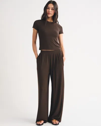Abercrombie & Fitch Lounge Ribbed Wide Leg Sweatpant In Brown
