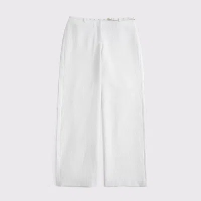 Abercrombie & Fitch Low Rise Bandless Tailored Hardware Wide Leg Pant In Cream Pinstripe Belted