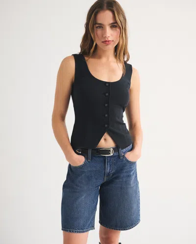 Abercrombie & Fitch Low Rise Denim Jort In Black