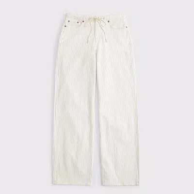 Abercrombie & Fitch Low Rise Linen-blend Denim Ultra Loose Drawstring Jean In Ecru Stripe