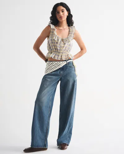 Abercrombie & Fitch Low Rise Ultra Loose Crochet-style Belted Jean In Blue