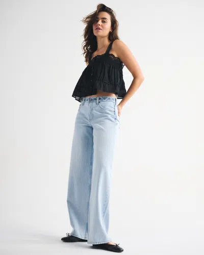 Abercrombie & Fitch Low Rise Ultra Loose Floral Embroidered Jean In Blue