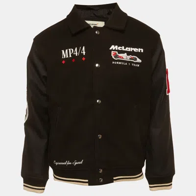 Pre-owned Abercrombie & Fitch Mclaren Black Embroidered Graphic Patch Detail Bomber Jacket S