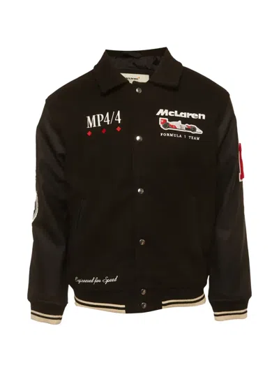 Pre-owned Abercrombie & Fitch Mclaren Embroidered Bomber Jacket In Black