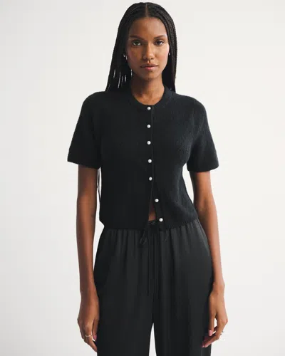 Abercrombie & Fitch Merino Wool-blend Short-sleeve Cardigan In Black