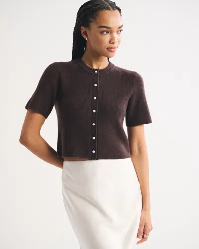 Abercrombie & Fitch Merino Wool-blend Short-sleeve Cardigan In Brown