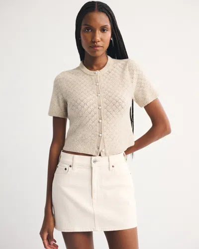 Abercrombie & Fitch Merino Wool-blend Short-sleeve Cardigan In Neutral