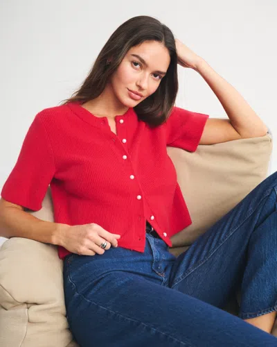 Abercrombie & Fitch Merino Wool-blend Short-sleeve Cardigan In Red