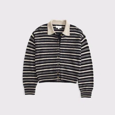 Abercrombie & Fitch Merino Wool-blend Collared Cardigan In Black Stripe