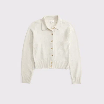 Abercrombie & Fitch Merino Wool-blend Collared Cardigan In Cream Heather
