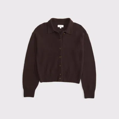 Abercrombie & Fitch Merino Wool-blend Collared Cardigan. In Dark Coffee