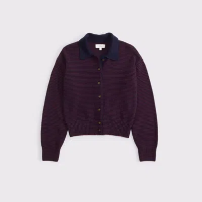 Abercrombie & Fitch Merino Wool-blend Collared Cardigan In Muted Navy Stripe