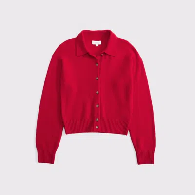 Abercrombie & Fitch Merino Wool-blend Collared Cardigan In Vivid Red