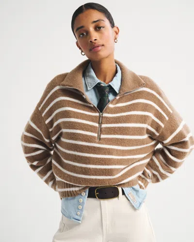 Abercrombie & Fitch Merino Wool-blend Half-zip Sweater In Brown