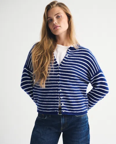 Abercrombie & Fitch Merino Wool-blend Roll Neck Cardigan In Indigo Stripe