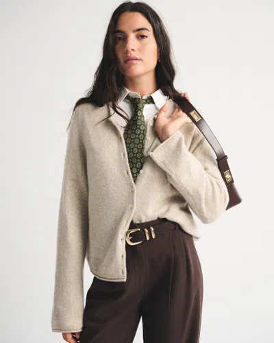 Abercrombie & Fitch Merino Wool-blend Roll Neck Cardigan In Light Brown Heather