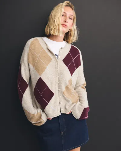 Abercrombie & Fitch Merino Wool-blend Roll Neck Cardigan In Light Brown Pattern