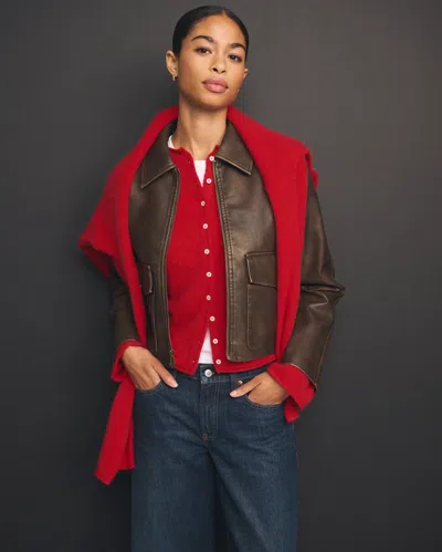 Abercrombie & Fitch Merino Wool-blend Roll Neck Cardigan In Vivid Red