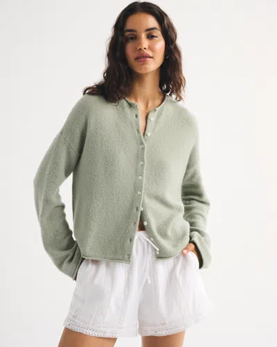 Abercrombie & Fitch Merino Wool-blend Rollneck Cardigan In Green