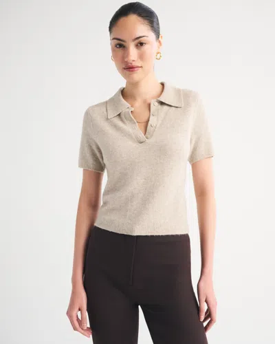 Abercrombie & Fitch Merino Wool-blend Short Sleeve Polo In Light Brown Heather