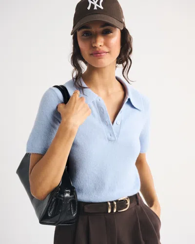Abercrombie & Fitch Merino Wool-blend Short-sleeve Polo In Periwinkle