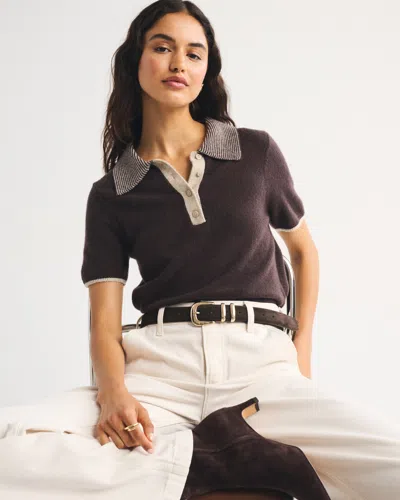 Abercrombie & Fitch Merino Wool-blend Short-sleeve Polo Sweater In Brown