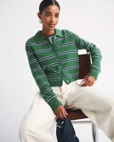 Abercrombie & Fitch Merino Wool-blend Shrunken Collared Cardigan In Emerald Stripe