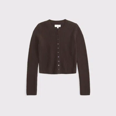 Abercrombie & Fitch Merino Wool-blend Shrunken Crew Cardigan In Dark Coffee