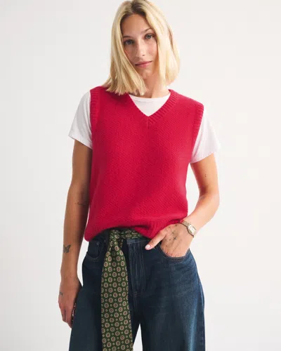 Abercrombie & Fitch Merino Wool-blend V-neck Sweater Vest In Red