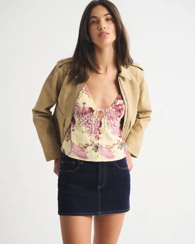 Abercrombie & Fitch Mid Rise Denim Mini Skort In Brown