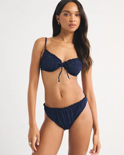 Abercrombie & Fitch Mid Rise  Gingham Moderate Bikini Bottom In Blue