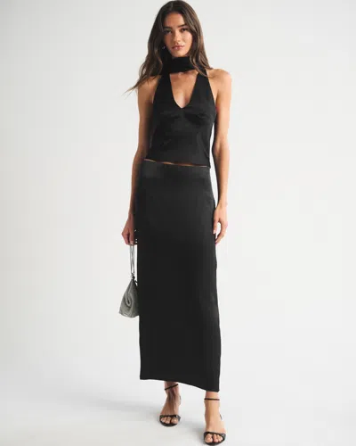 Abercrombie & Fitch Mid Rise Satin Maxi Set Skirt In Black