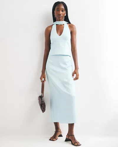 Abercrombie & Fitch Mid Rise Satin Maxi Set Skirt In Light Blue
