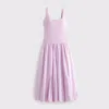 Abercrombie & Fitch Mixed Fabric Bubble Hem Midi Dress In Pink